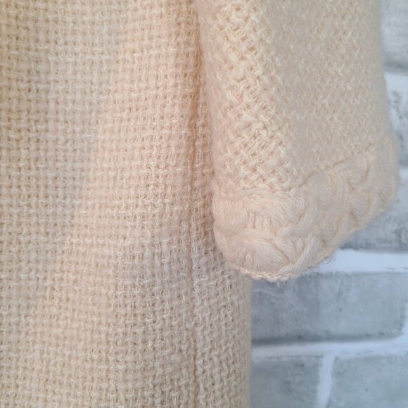 Vintage Cream Tweed Overcoat Satin Lined Handmade Long Retro 50s Style Old Money - Picture 8 of 8